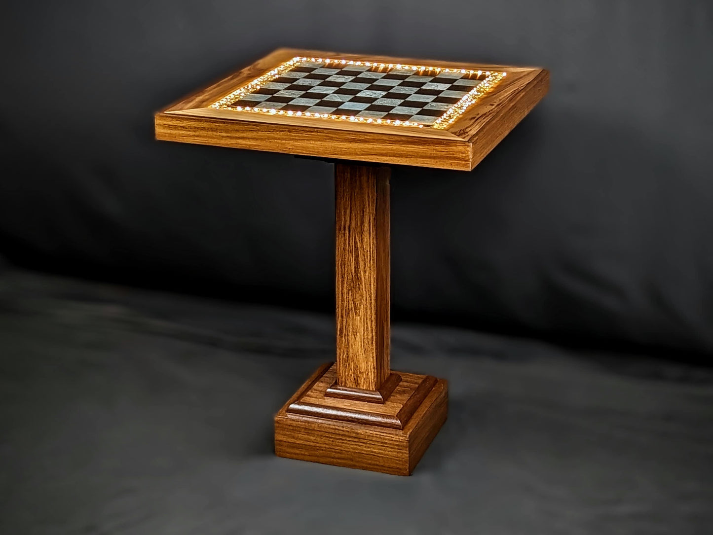 The Rook (Walnut) Chess Table - Ceramic Tile LED Illuminated Resin Solid Wood Table, Handmade Artisan Chess Pedestal Game Table